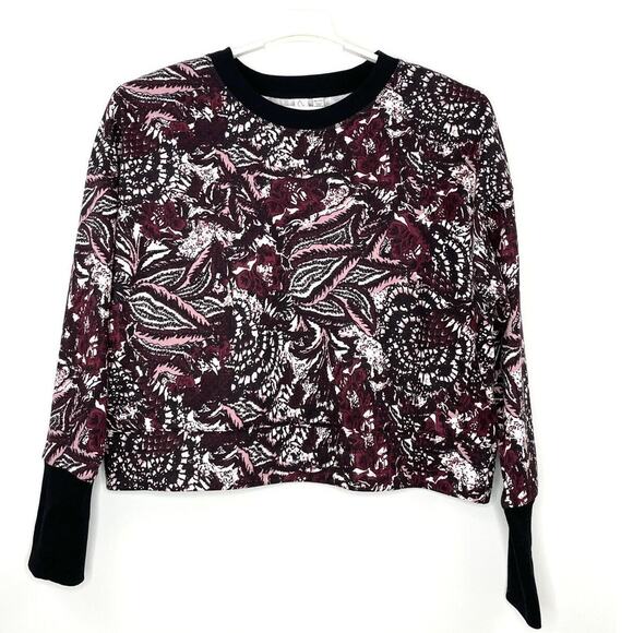 Joie Caleigh Floral Paisley Print Thumbhole Sweatshirt Burgundy Women's XL - Picture 1 of 9